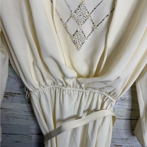 Vintage Cream Midi Dress with belt size 8 Edie johne made in Canada - Picture 8 of 10